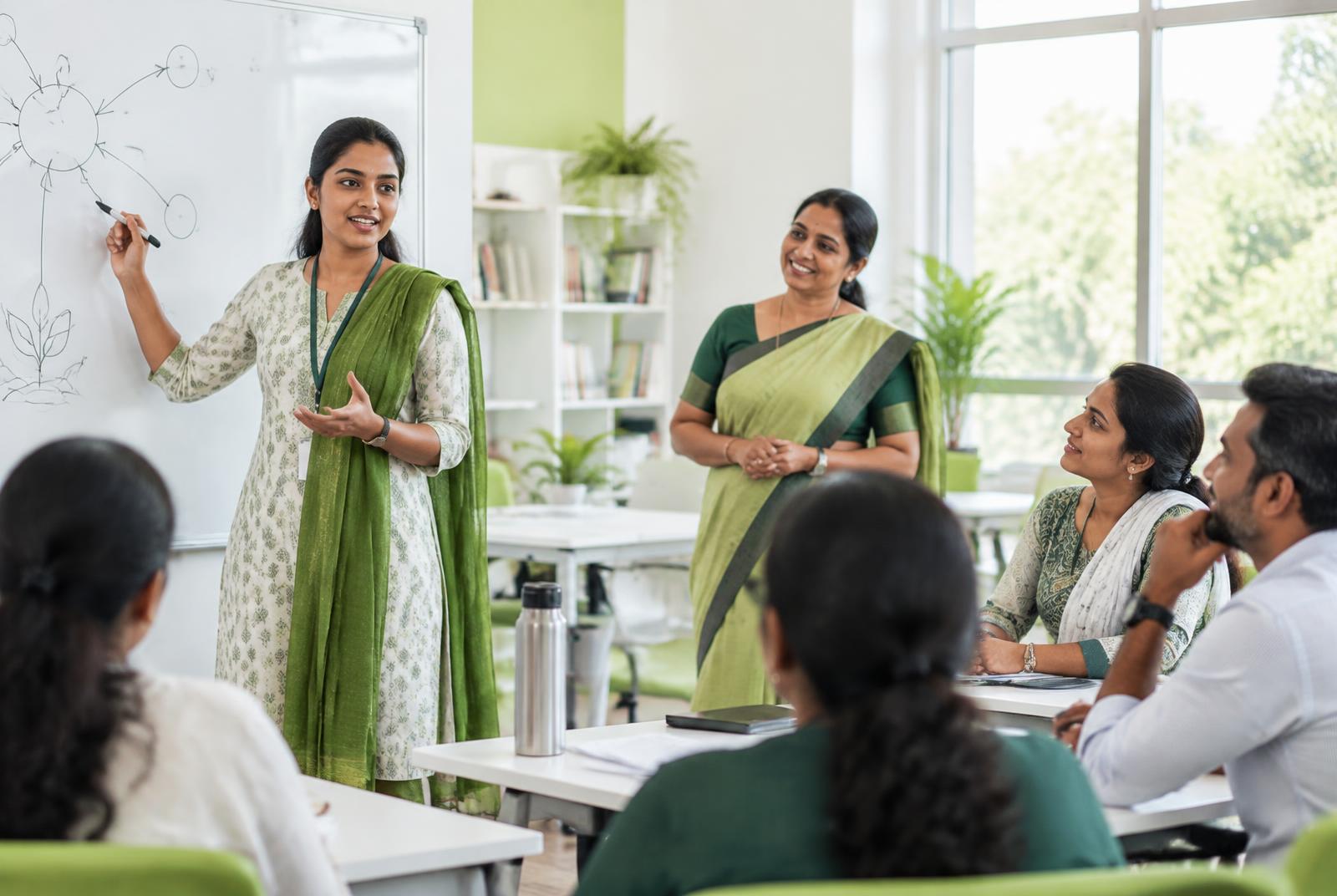 A trainee teacher presenting during a practicum